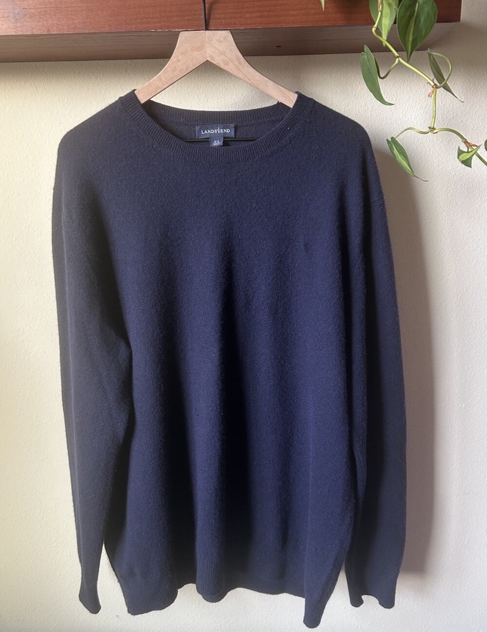Cashmere Lands' End Men's Navy Crewneck Sweater XL